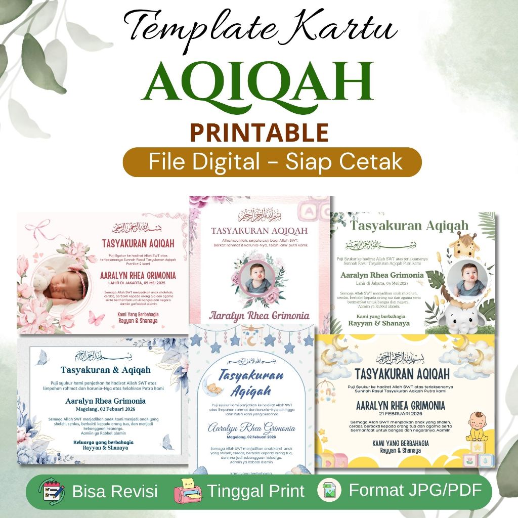 TEMPLATE DESAIN KARTU AQIQAH PRINTABLE - KARTU DIGITAL