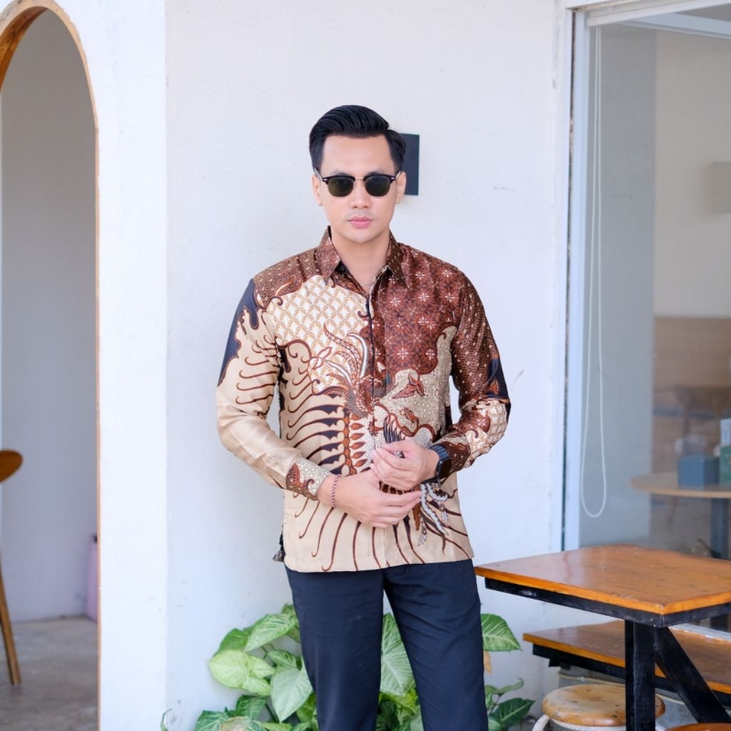 Batik Pria Mewah Semi Sutra Premium Reguler Fit Full Furing Lengan Panjang ORI Batik Solo By Purba