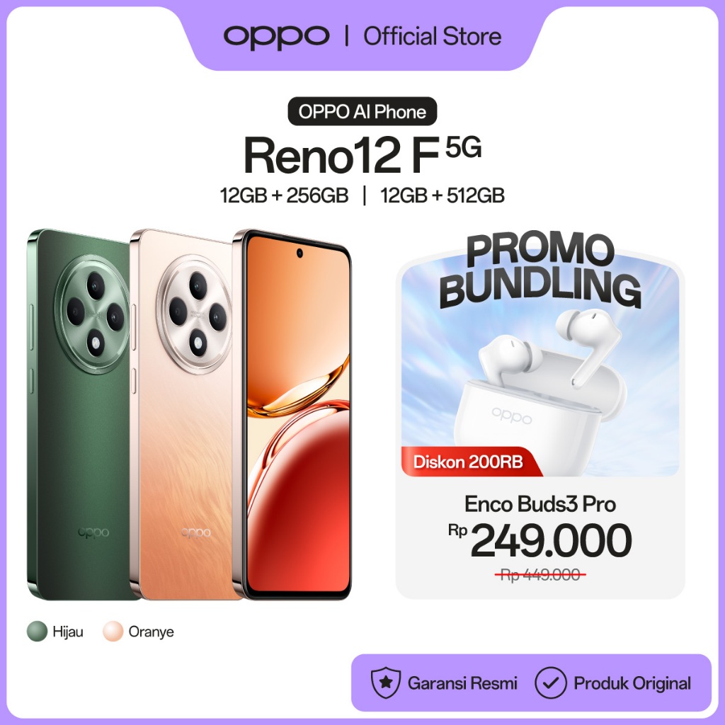 OPPO Reno12 F 5G 12GB+256GB/512GB [AI Potrait Expert, All-Round Armour, Dimensity 6300, 45W SUPERVOO