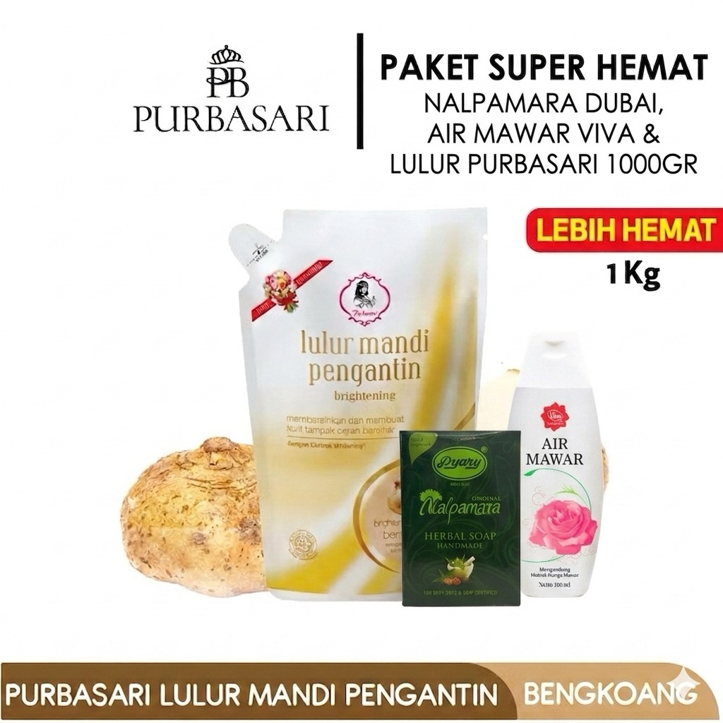Paket super hemat nalpamara original Dubai,lulur purbasari 1000g & air mawar 100g