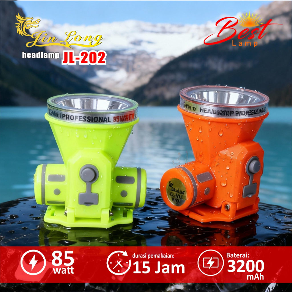 Senter Kepala Waterproof Jinlong JL 202 85Watt Charger Adaptor Jack Angka 8