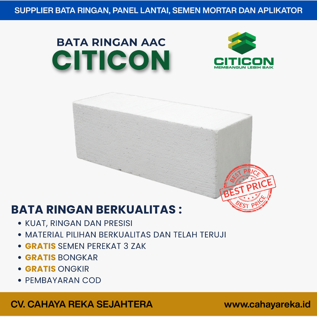 Bata Ringan AAC (Hebel) Citicon Murah dan Berkualitas | Harga Per M3 | Presisi Hemat Semen | Ready S