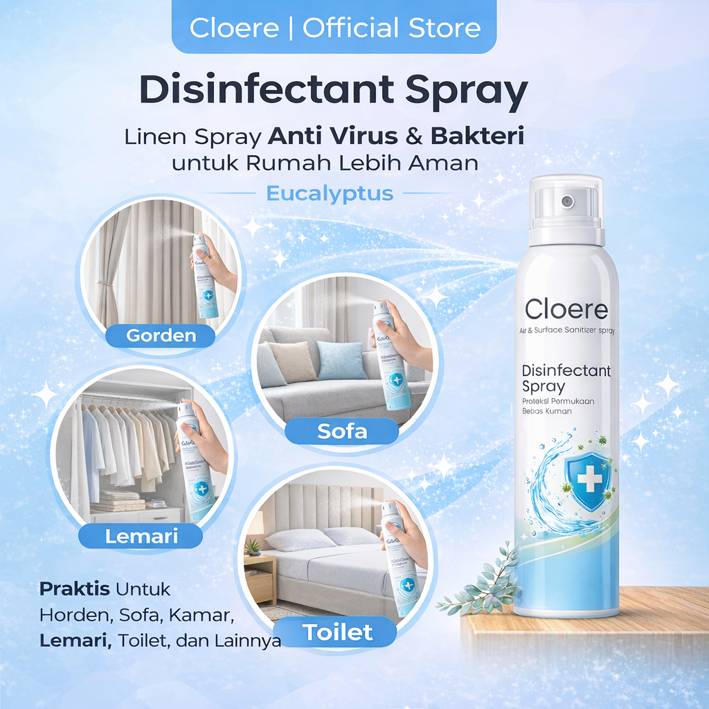 CLOERE Disinfectant Spray Eucalyptus 250ml Disinfektan Ruangan Anti Bakteri & Virus - Semprotan Higi