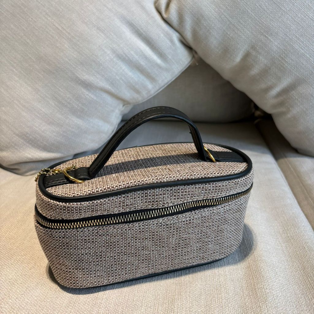 Tas Makeup Jinjing Tweed Premium - Vanity Case Pouch Kosmetik Mewah - Hand Bag Wanita Klasik Elegant
