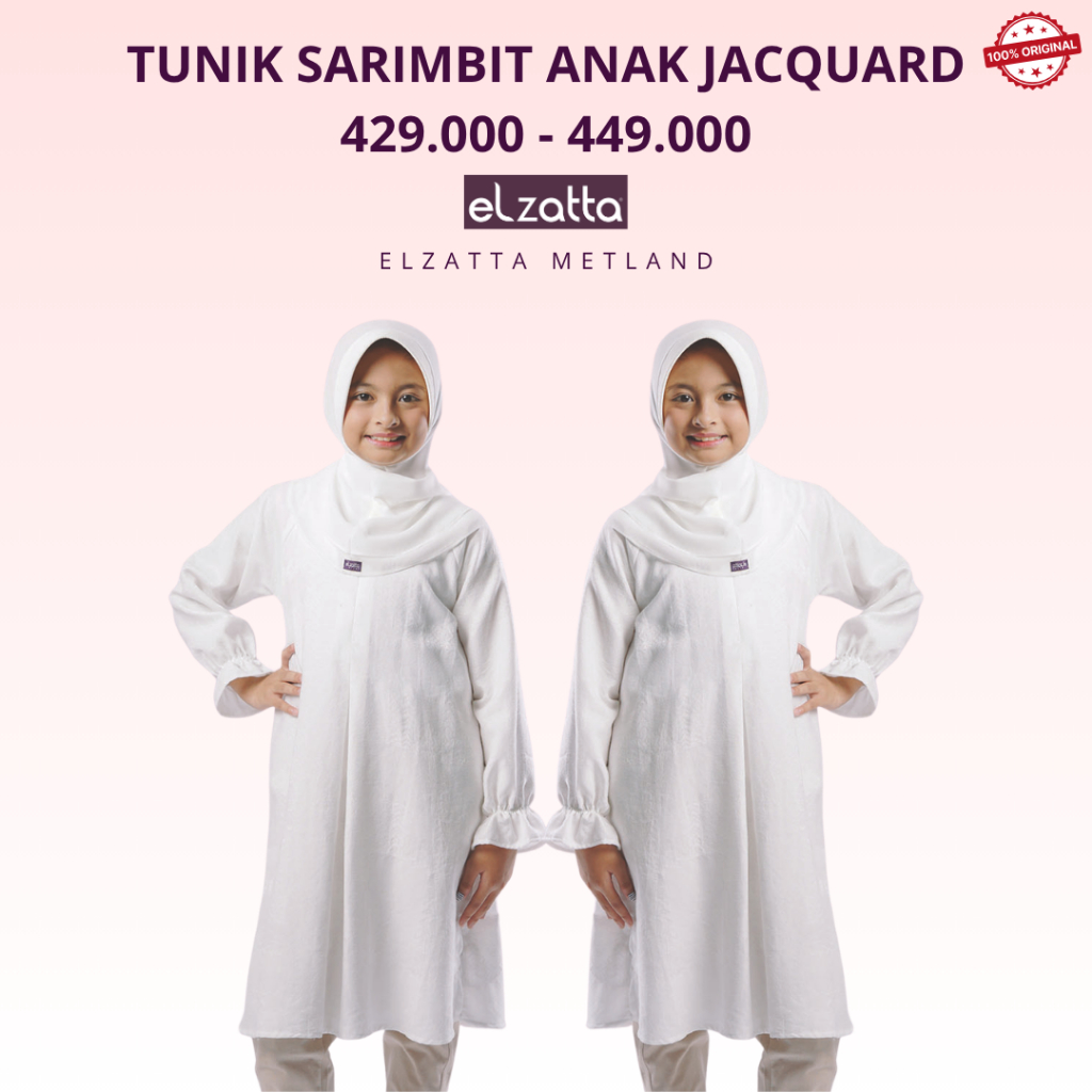 Tunik Anak Jacquard Elzatta Putih - Baju Muslim Anak Perempuan