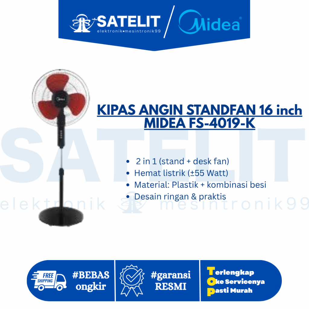 KIPAS ANGIN STANDFAN / kipas angin berdiri / listrik 16 inch MIDEA FS-4019-K