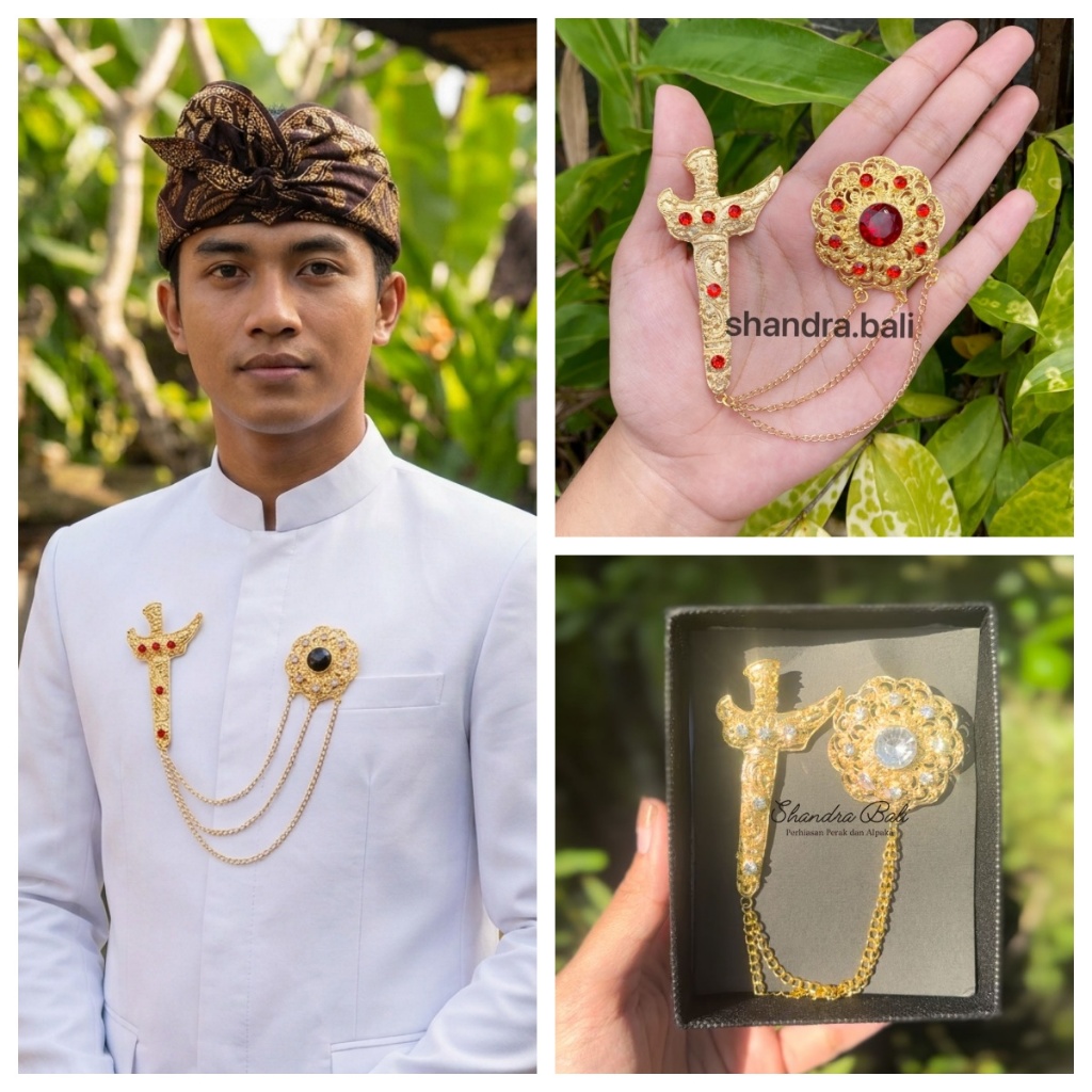 Shandra Bali - Pin Keris / Kris Bros Model Bunga Permata untuk Pria Alpaka Wedding Nganten Bali