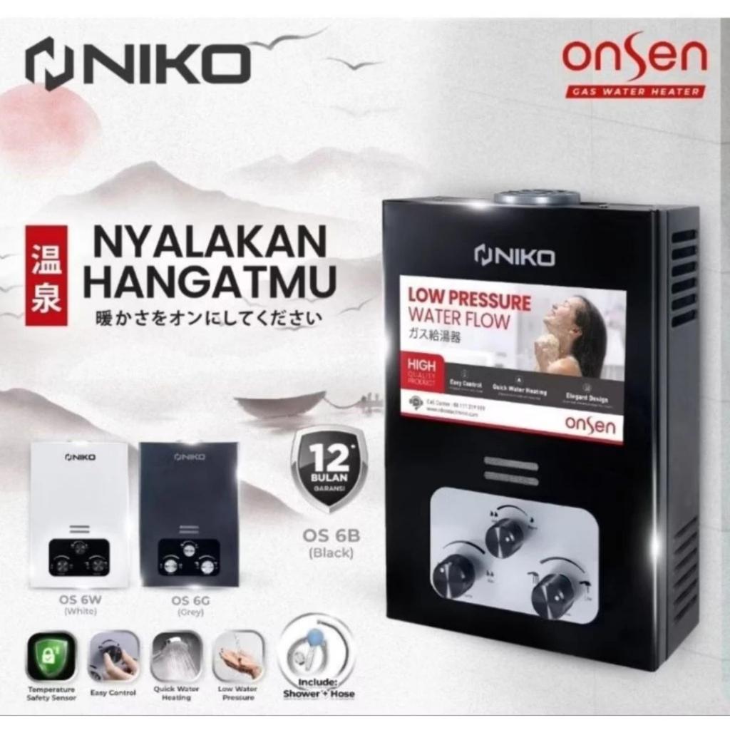 Niko Water Heater Gas Pemanas Air Kamar Mandi Niko OS6B Kapasitas 6 Liter Pemanas Air Gas Otomatis E