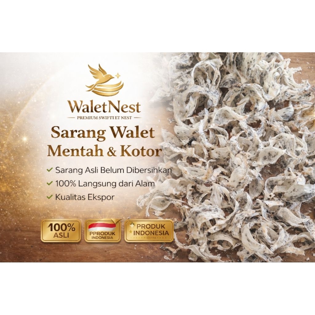Sarang Burung Walet Utuh Masih Kotor 1 Gram - Bahan Mentah Asli Alami - Grade Premium - Untuk Dibers