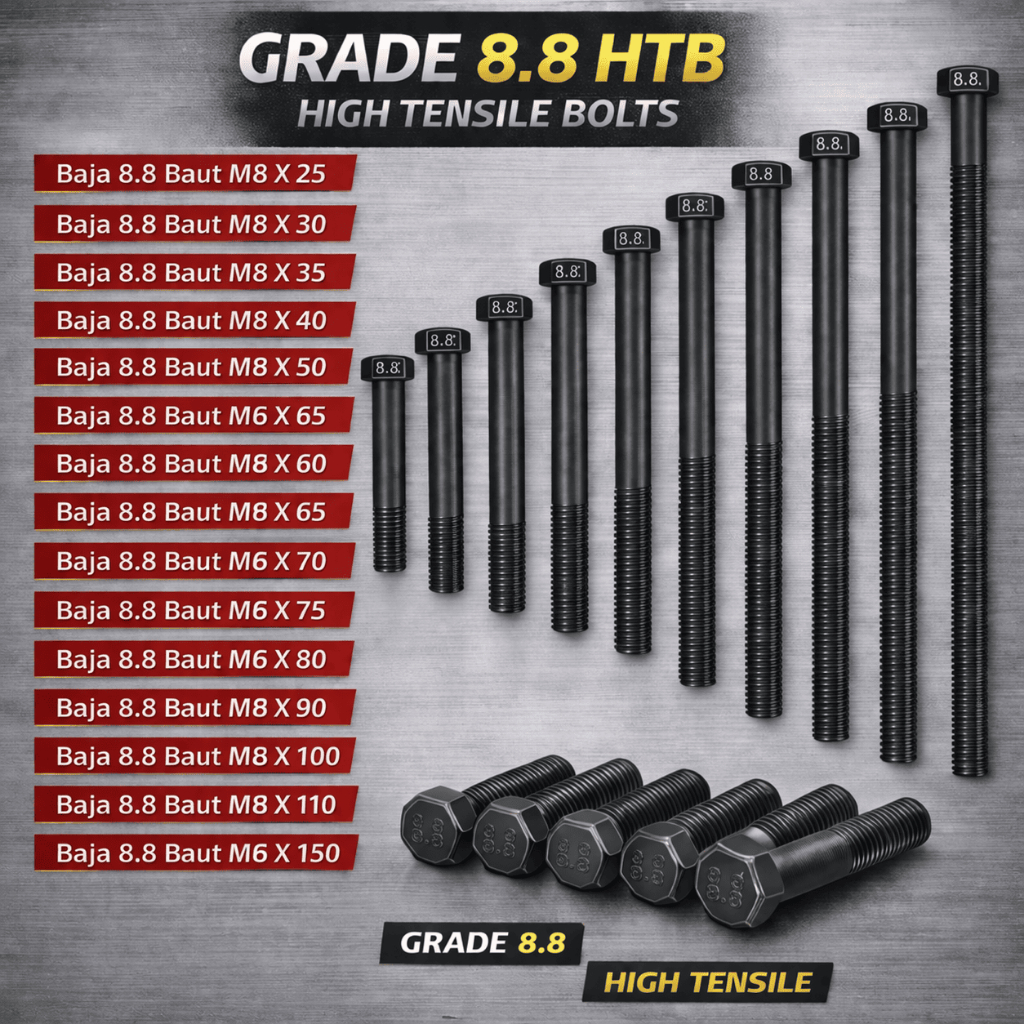 Baja 8.8 Baut M8X80 / Baut 8X80 / M8 X 80 / 8 X 80  Grade 8.8 HTB - High Tensile Bolt Half Drat