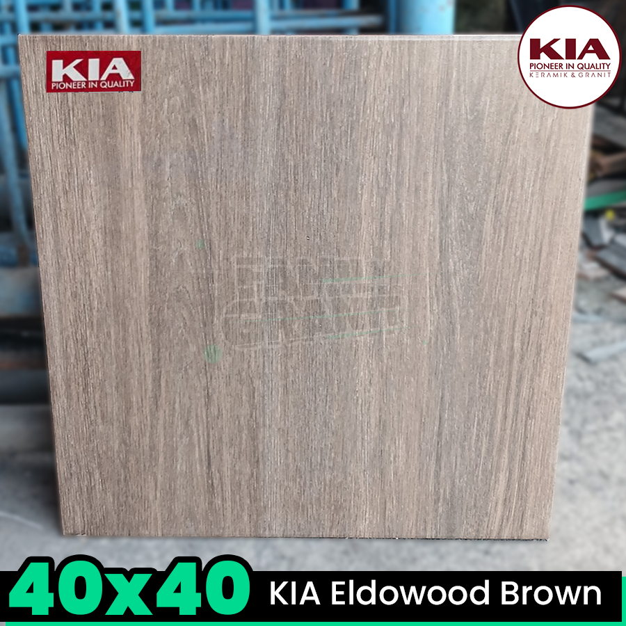 Keramik Motif Kayu 40x40 KIA Eldowood Brown Lantai Teras / Carport / Garasi Matte