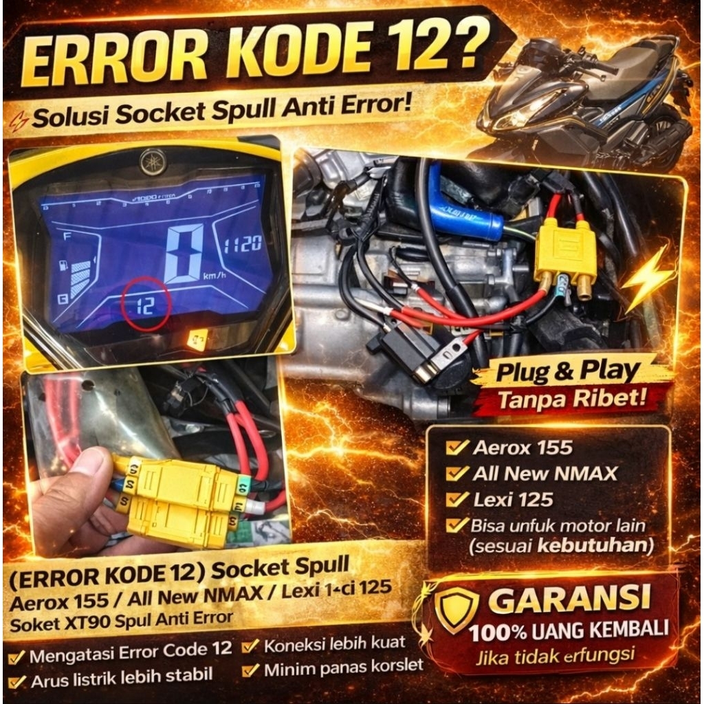 (Error Kode 12) Socket, Soket Spull Aerox 155 / All New NMAX / Lexi 125 , Socket konektor XT90 Spul 