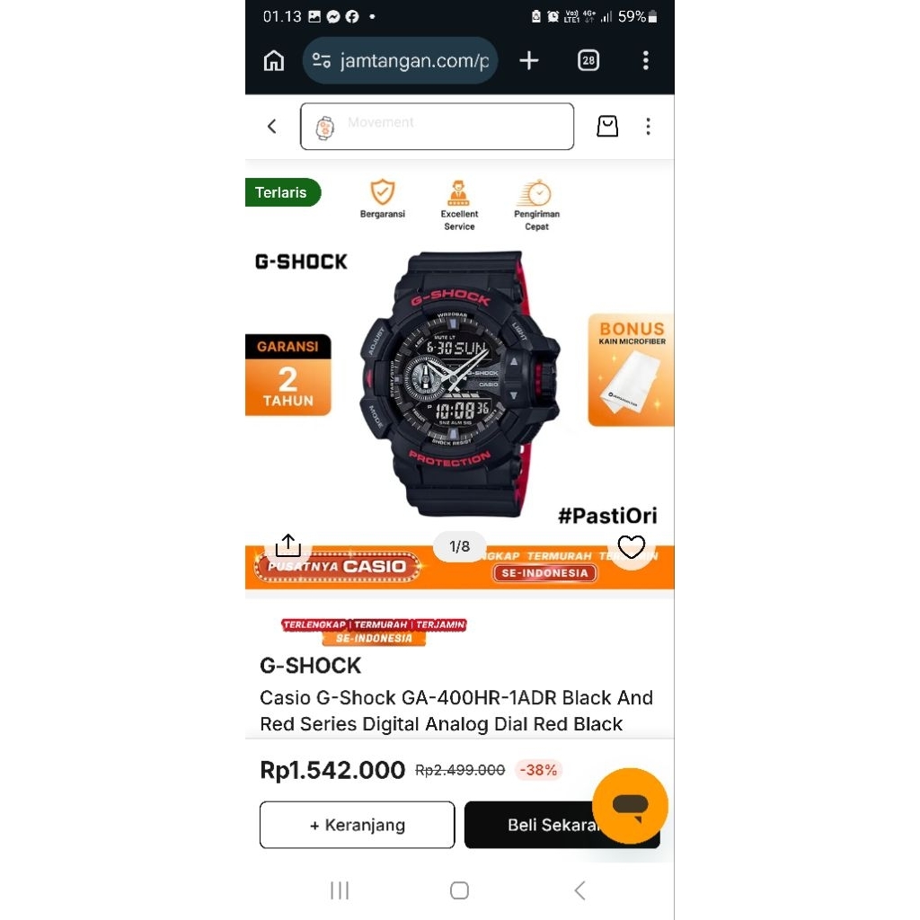 Jam gshock ga400 preloved original fullset