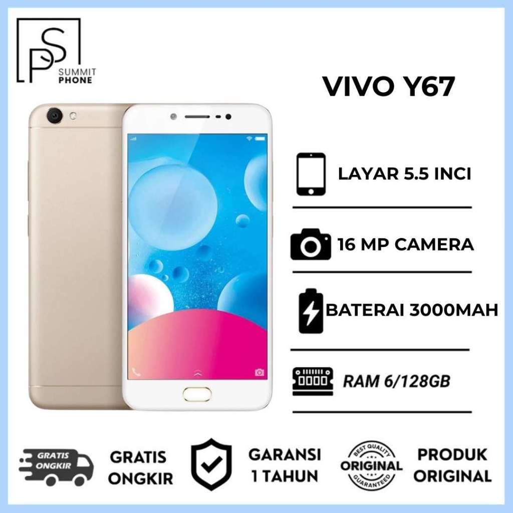 Handphone Vivo Y67 Ram 6/128gb New Garansi 1 Tahun