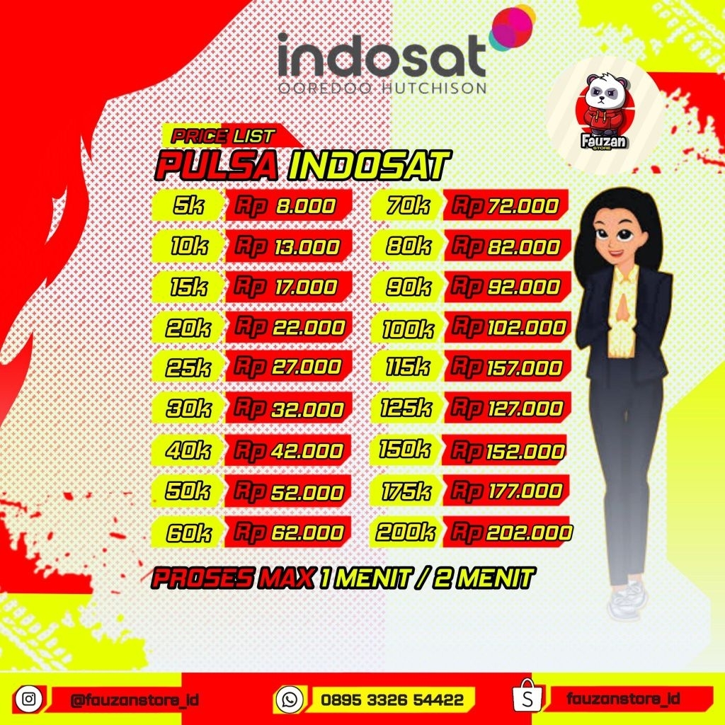 PULSA INDOSAT OOREDOO HUTCHISON NOMINAL LENGKAP 5K SAMPAI 200K PROSES KILAT 1-2 MENIT
