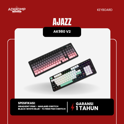 KEYBOARD AJAZZ AK980 V2 3 MODE GRADIENT PINK/BLACK WHITE BLUE