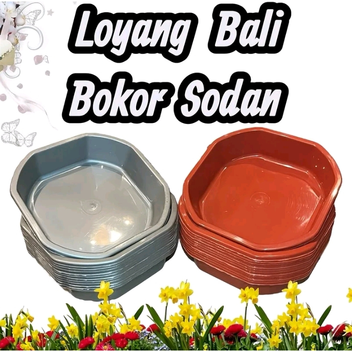 Loyang Bali Segi Bokor Sodan Plastik Loyang Serbaguna Tempat Canang Warna Merah dan Silver