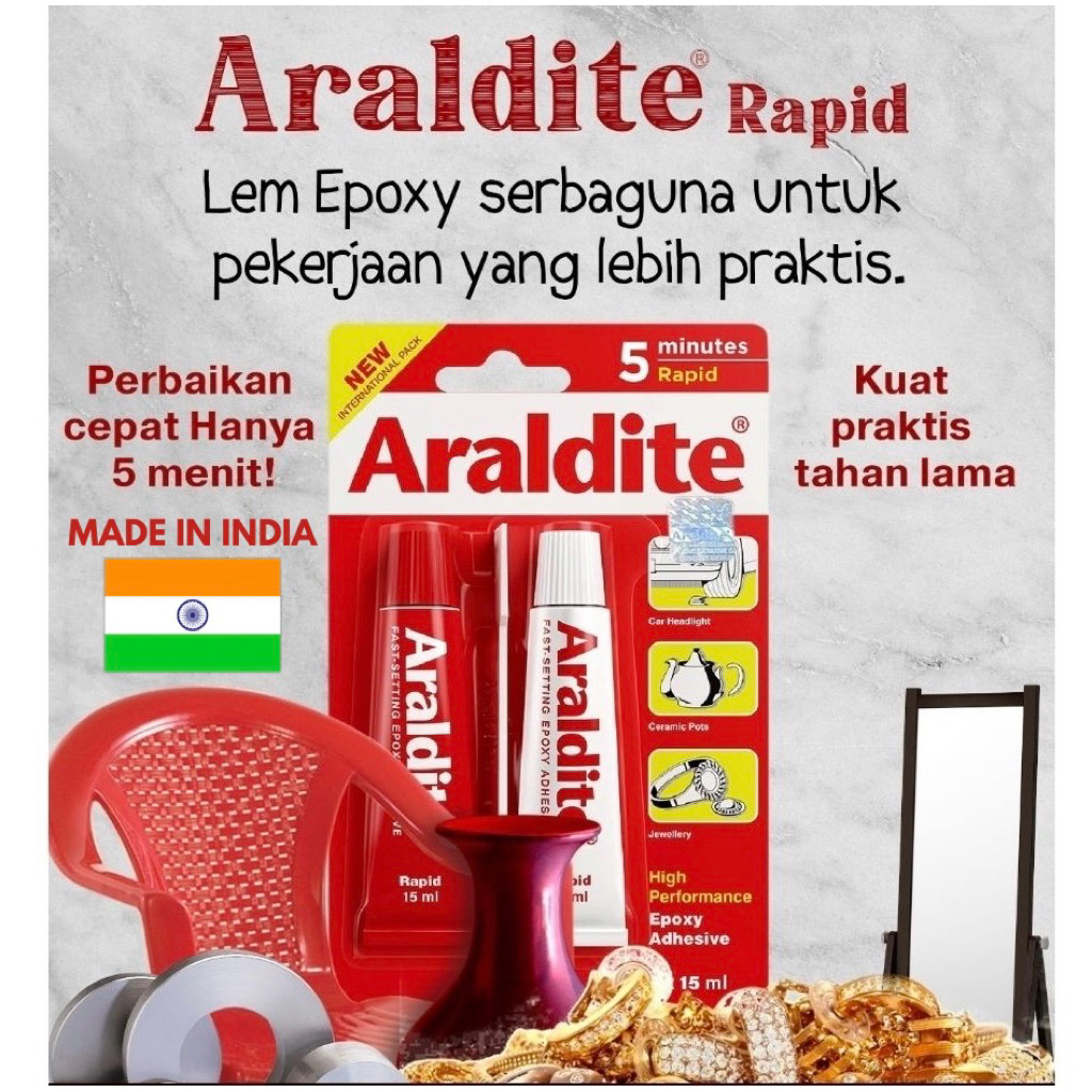 LEM EPOXY BESI ARALDITE ORIGINAL MADE INDIA / LEM CAMPUR ARALDITE ORIGINAL / LEM ASLI ARALDITE EPOXY