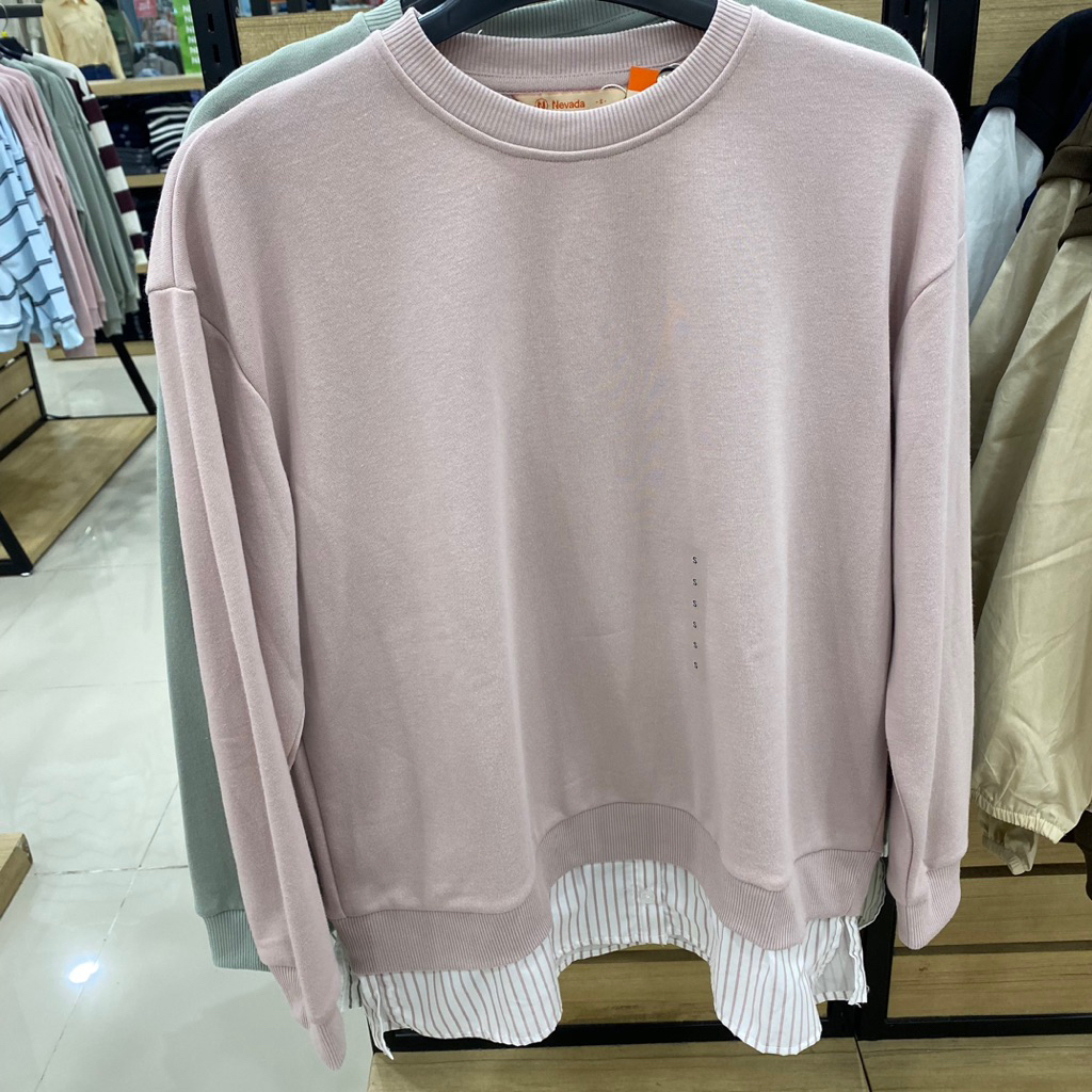 NEVADA SWEATER WANITA MODEL MIX FRENCH ROUND LENGAN PANJANG