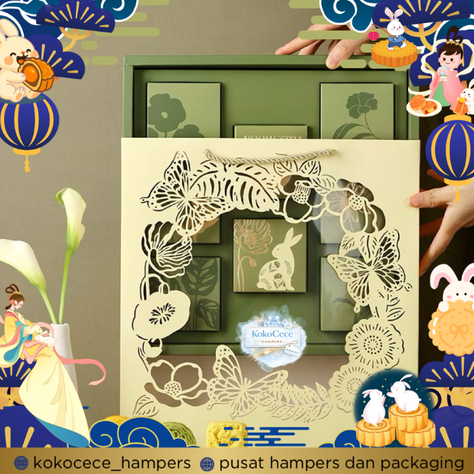 Box Mooncake Premium Green Set Paper Bag 8 Mooncake kotak mooncake bingkisan mooncake Box Mooncake P