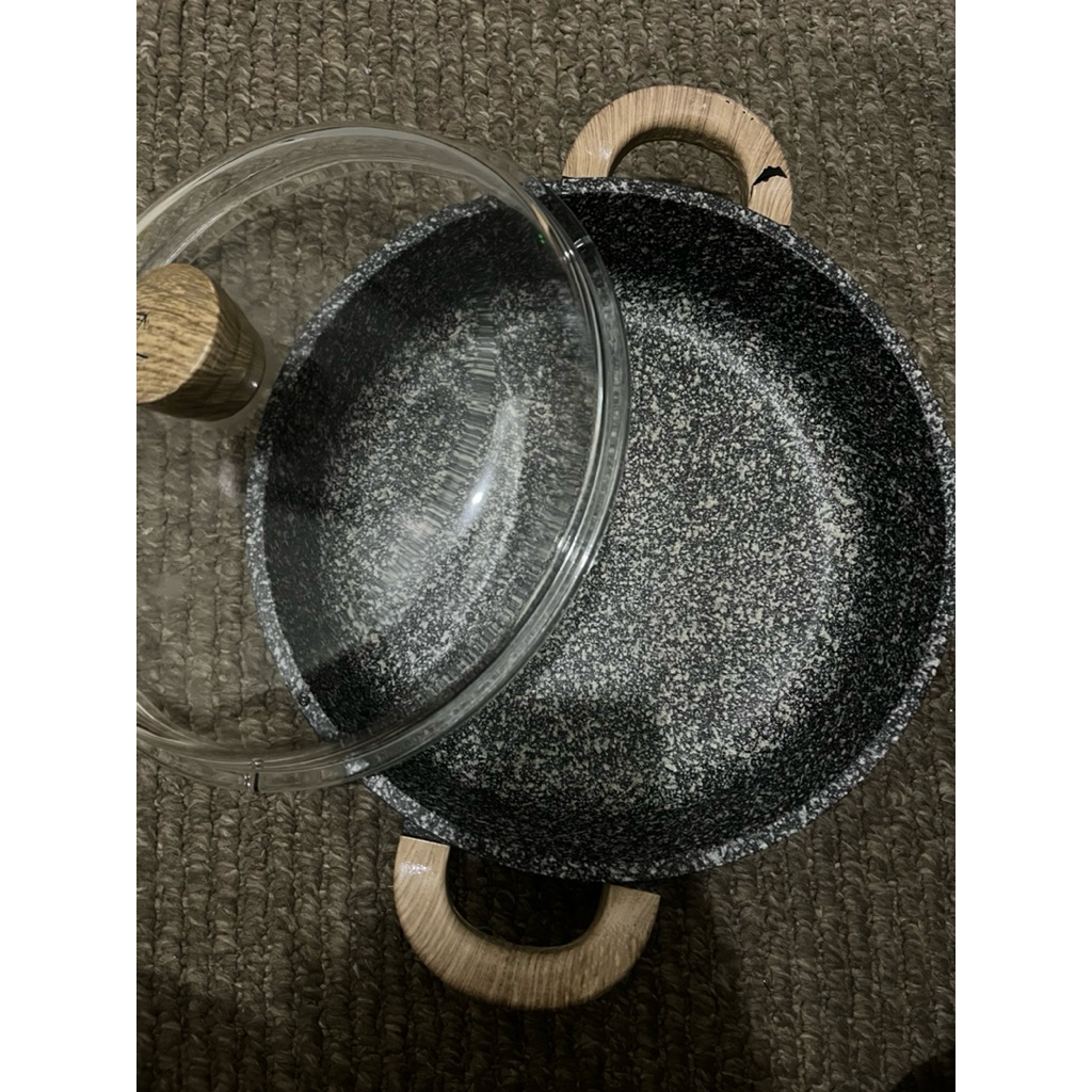 Preloved Debellin Shallow Casserole 28 cm dengan Lid/ Tutup Wajan Nonstick Pan Anti Lengket Second