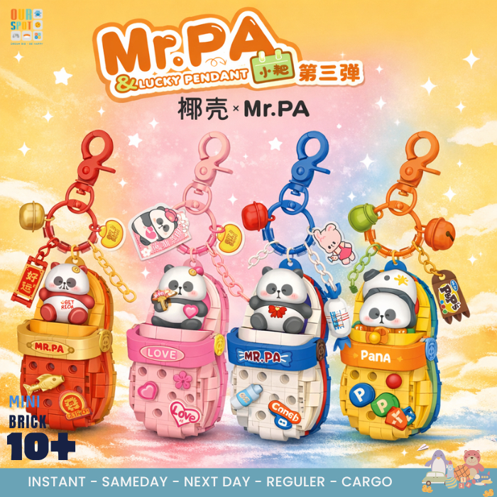 LOZ Mr Pa lucky pendant keychain - diy mini brick block gantungan kunci bertema mr Pa original