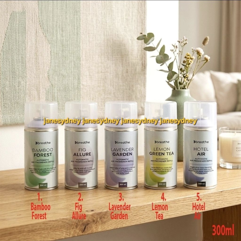 Breathe Refill 300ml Pengharum Ruangan Otomatis Auto Air Freshener Hotel Air Lemongrass Fresh Green 