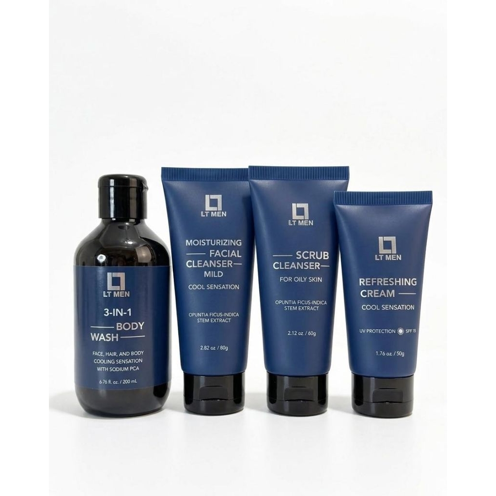 LT MEN 1 PAKET LENGKAP / 3IN1 BODY WASH / FACIAL WASH / SCRUB CLEANSER / REFRESHIMG CREAM PELEMBAB /
