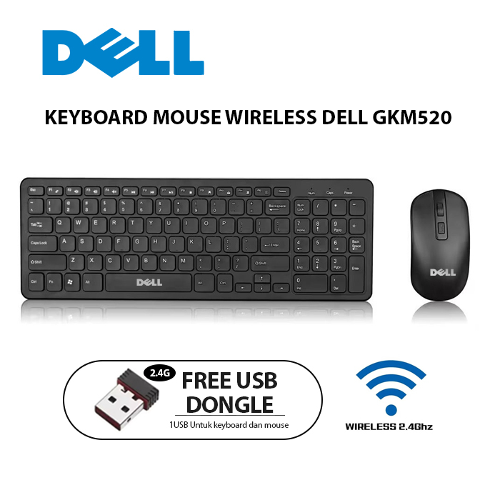 PAKET KEYBOARD DELL WIRELESS + MOUSE DELL WIRELESS COMBO SET GKM520 TERMURAH