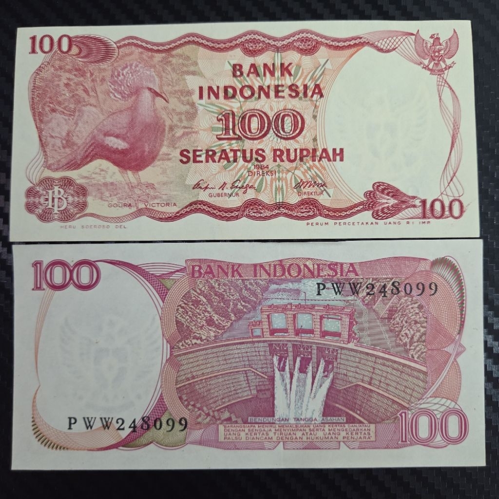 Uang Kuno Indonesia 100 Rupiah Goura Victoria Tahun 1984 Asli Koleksi Jadul Langka