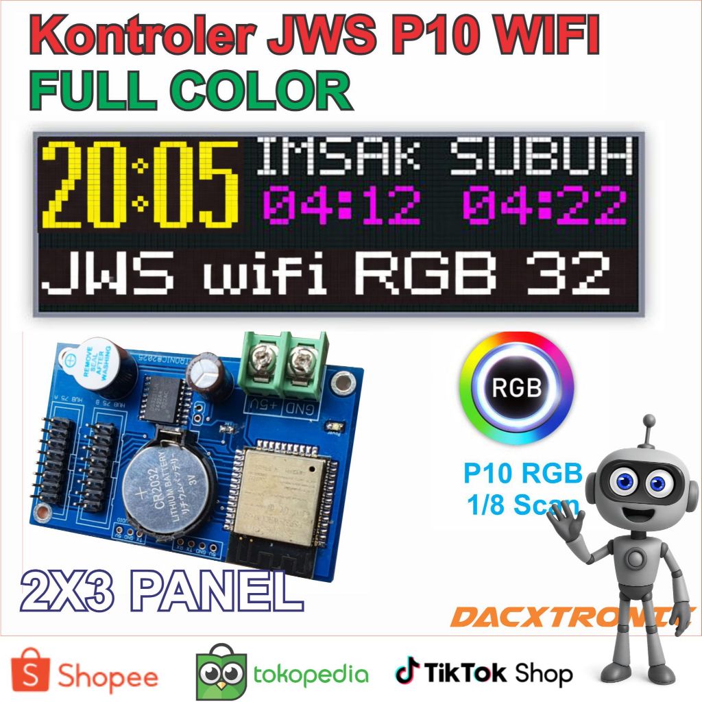 Kontroller JWS P10 RGB Khalifah (Jam Sholat) Controller JWS Wifi RGB JUMBO