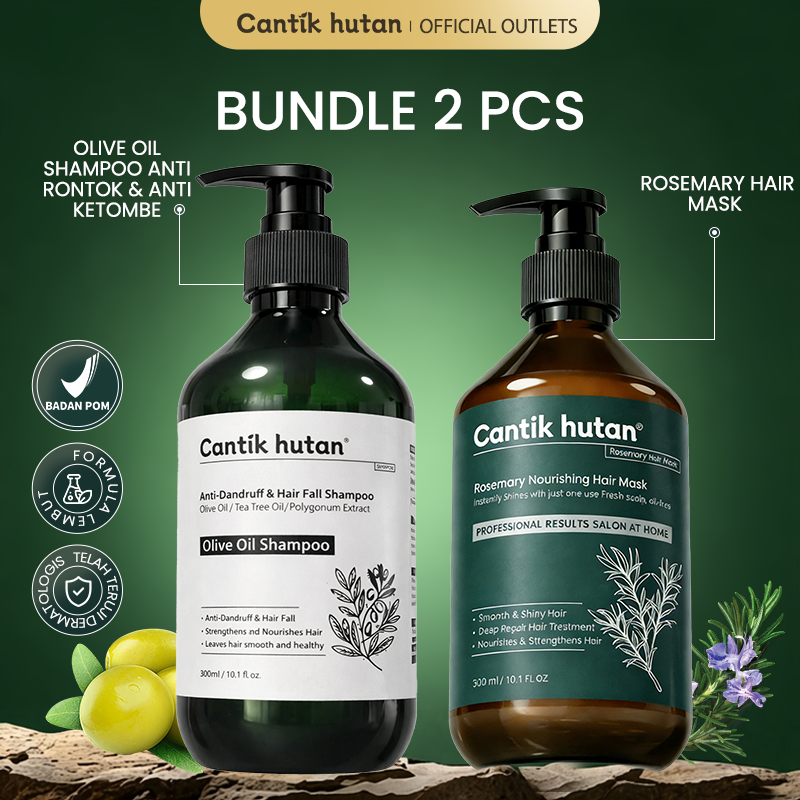 Cantik Hutan Anti Rontok Shampoo 300ml + Hair Mask Rosemary Keratin 300ml Perawatan Rambut Menguatka
