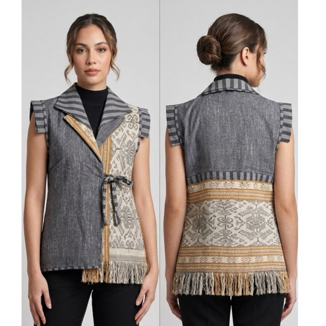 [JK STYLE] Jk Vest Wanita Motif Tenun Warna Abu