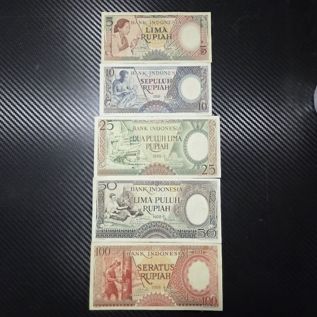Set Uang Kuno Seri Pekerja 1958 Asli 5 10 25 50 100 Rupiah Indonesia Koleksi Jadul