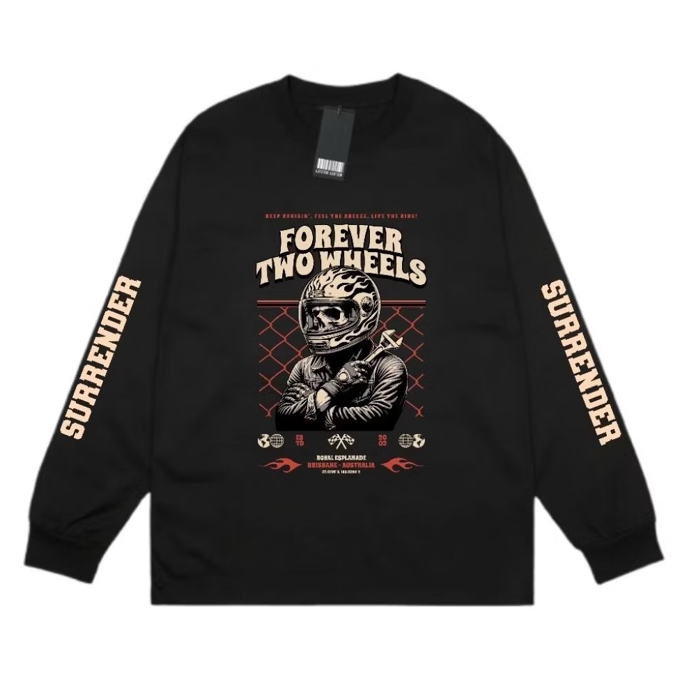Longsleeve Surrender Forever Two Wheels Reguler M L XL 2 XL 3XL 4XL 5XL 6XL 7XL