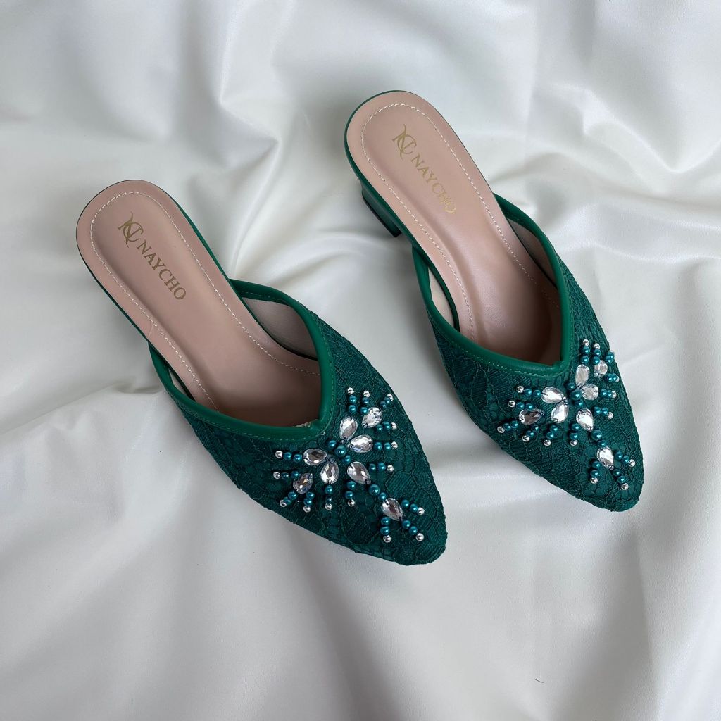 Sendal Wedding Shoes Wanita Brukat Payet Premium Heels 5cm