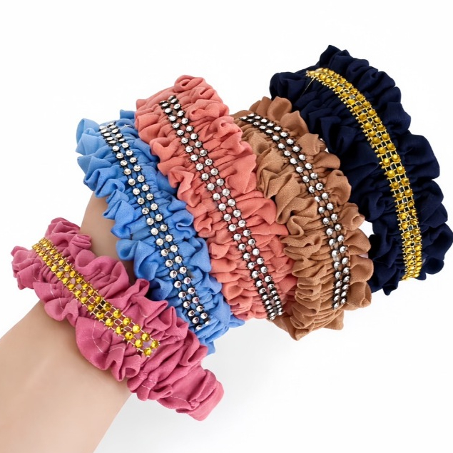 Lusinan 12Pcs Bando Kerut Nagita Mutiara Bando Mute Bandana Wanita Premium Headband Korean Style Ban