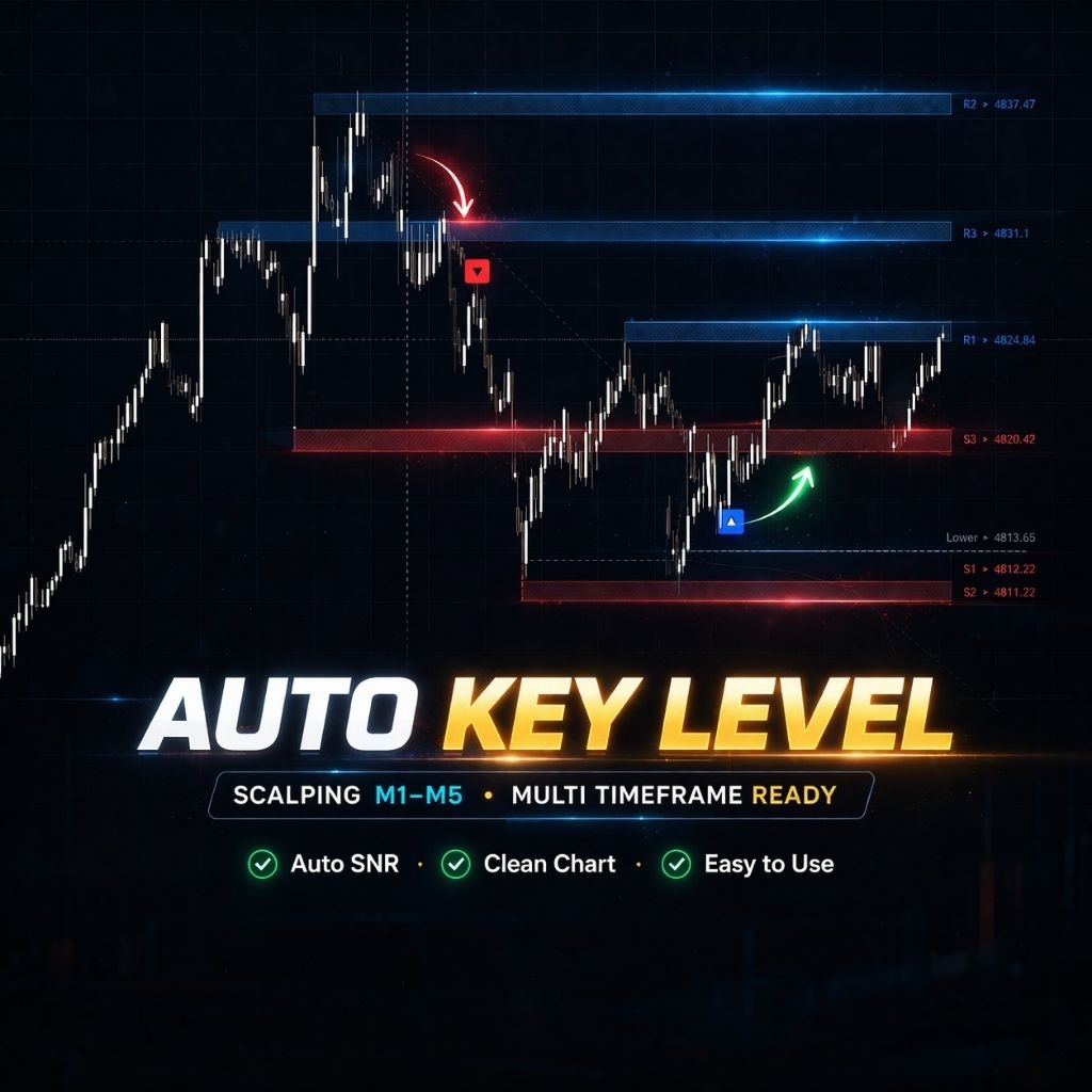 Indikator Trading Auto Key Level + SNR | Scalping M1 M5 Multi Timeframe | Trading View