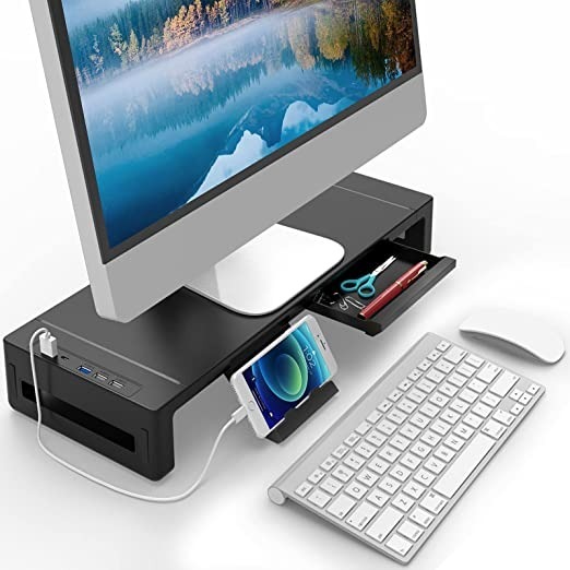 Monitor Stand MJH Stand Monitor Laptop Desk Elevated with USB 3.0 and Charging Port