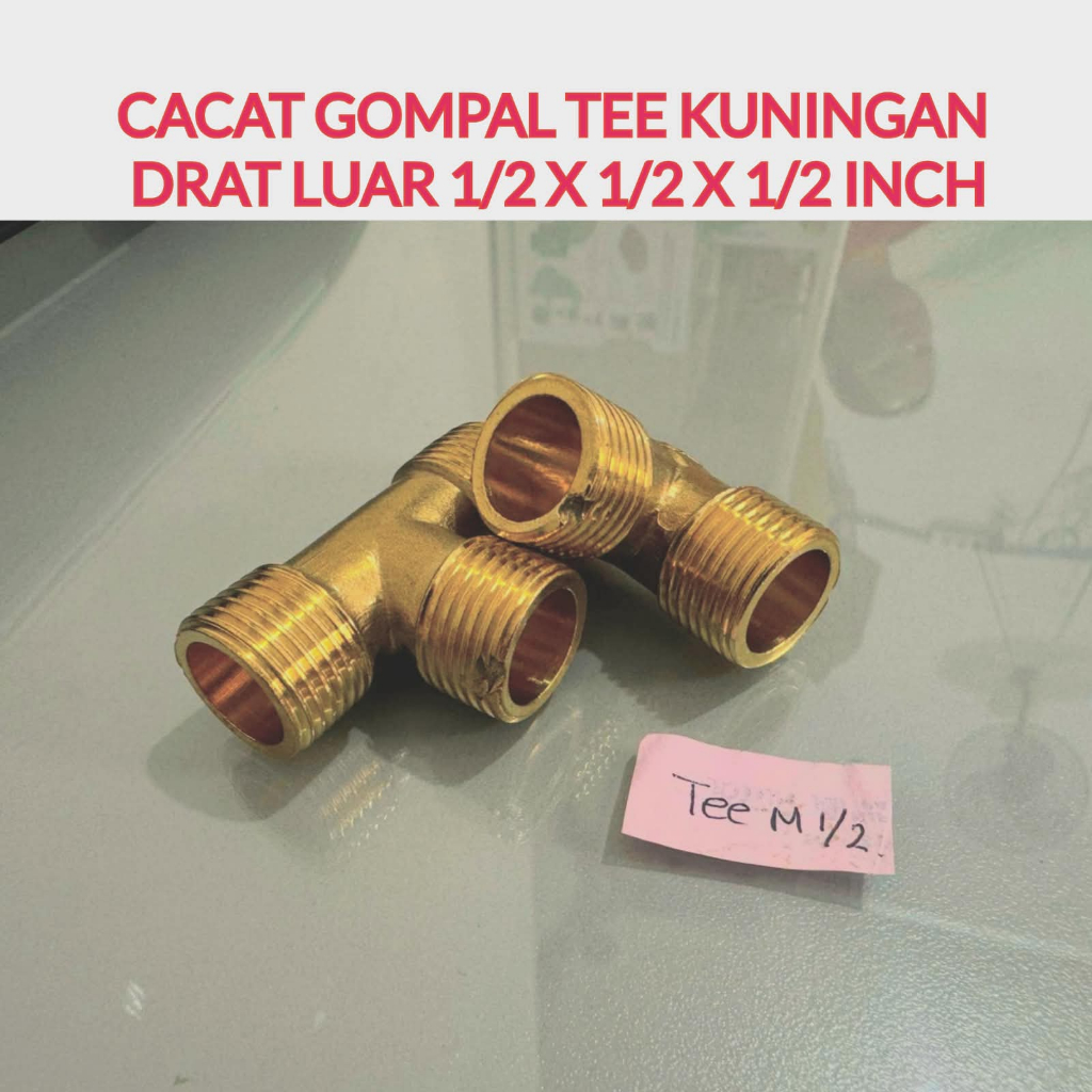 CACAT YOLO Tee T Cabang 3 Arah Drat Luar 1/2” x 1/2 x 1/2 inch Nepel Nipel Nipple Kuningan Sambungan