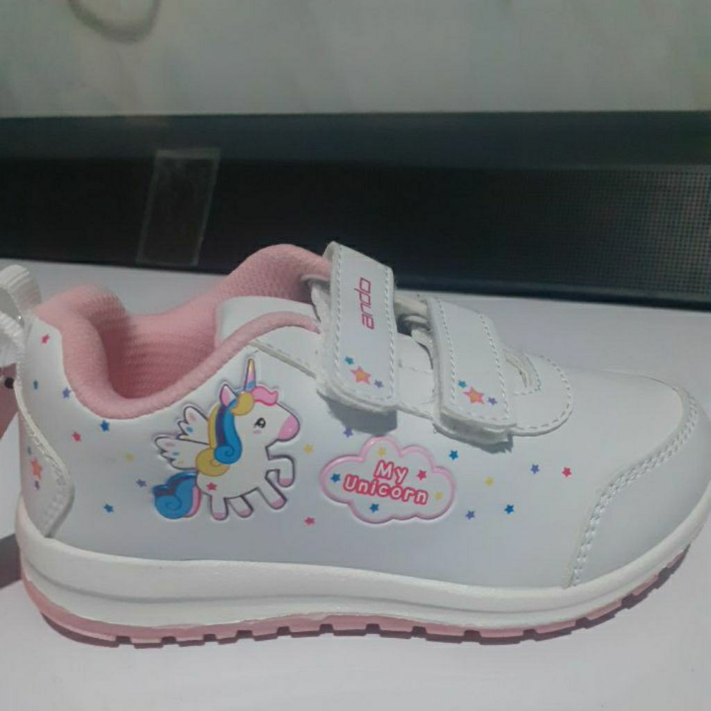Sepatu Ando Anak Paud TK Unicorn Putih Pink
