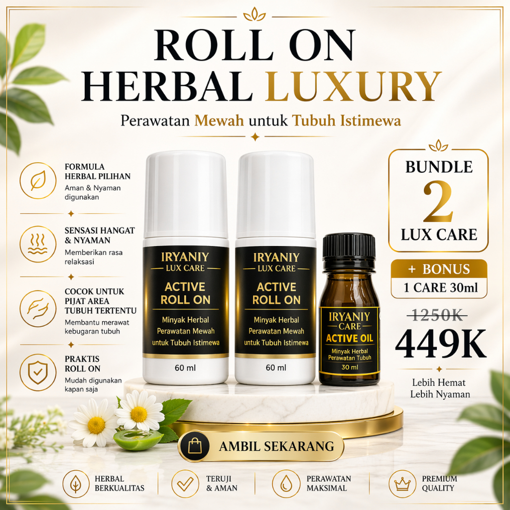 Bundel Iryaniy 2 Lux + 1 Care  – Minyak Herbal Pemijatan Area Tubuh Tertentu | Praktis & Luxury