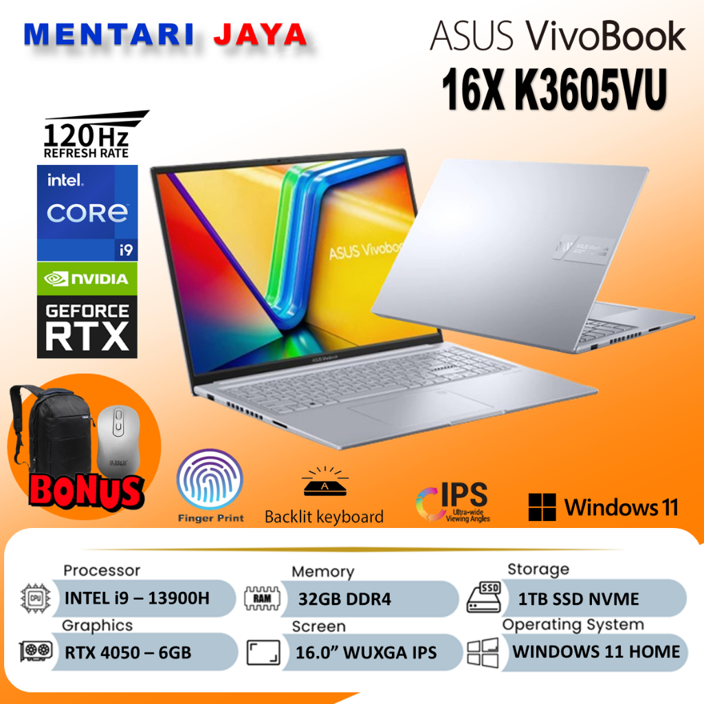 ASUS Vivobook 16X K3605VU i9-13900H 32GB 1TB RTX4050 6GB Laptop Gaming