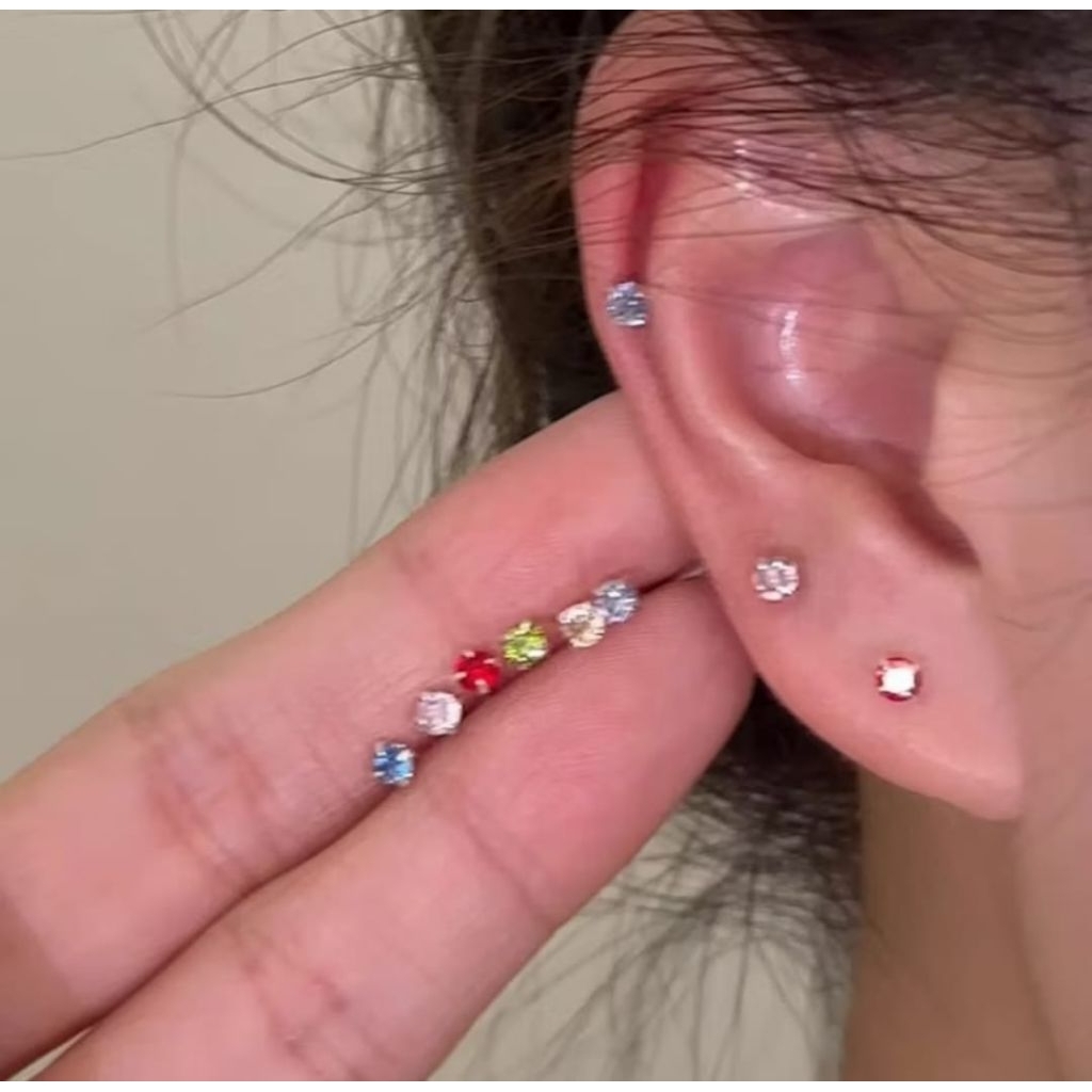 10 PASANG Giwang Mata Tusuk Plastik Anting Fashion Korea Mata Kristal Bening Warna Anti Alergi