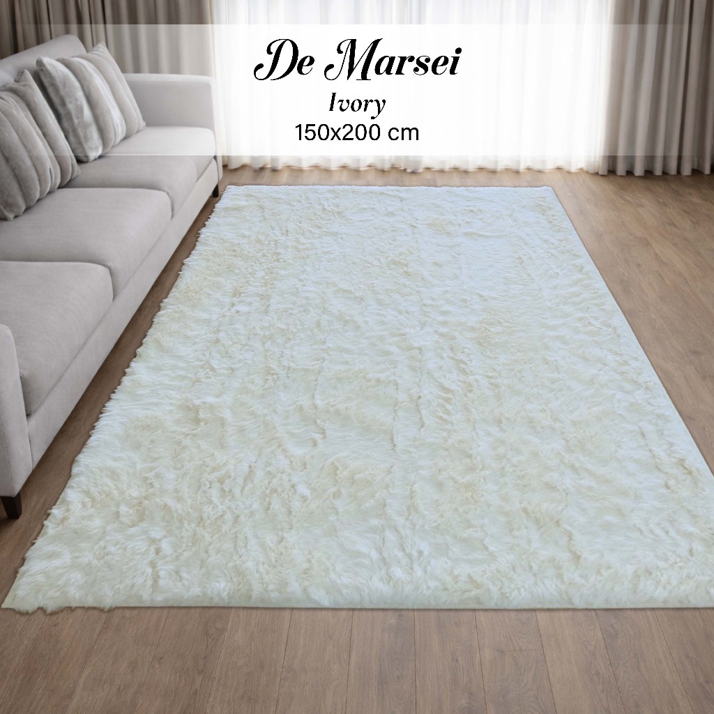 karpet bulu lembut Rabbit Fur 150x200 cm anti slip - DE MARSEI IVORY