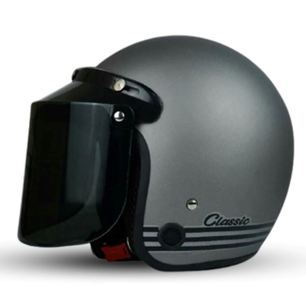 Helm Bogo Polos Classic Dewasa ABU DOF Kaca Datar / Kaca Cembung Hitam Bening(Harga Grosir) Untuk Pr