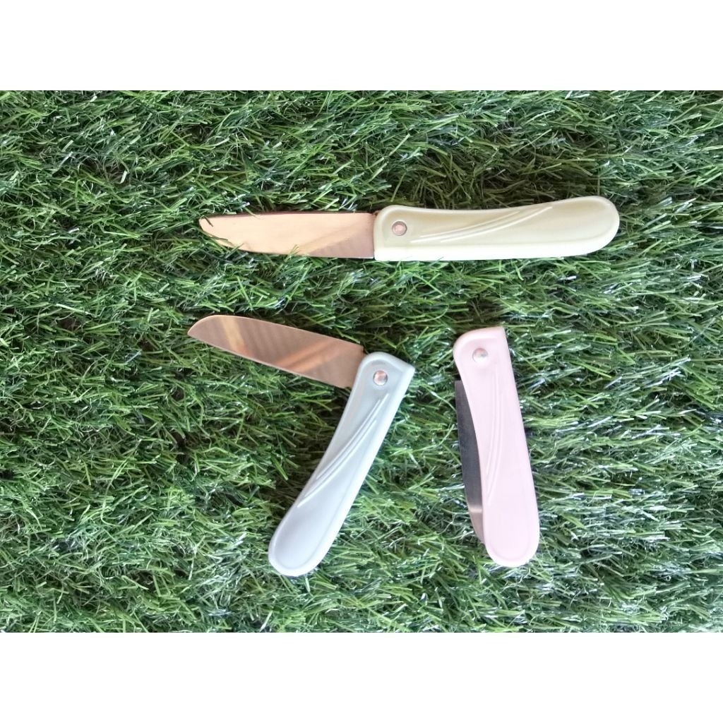 Pisau Lipat Portable Besar Cutter Buah Sayur Travelling Gagang Lipat Pisau Pengupas Stainless Serbag