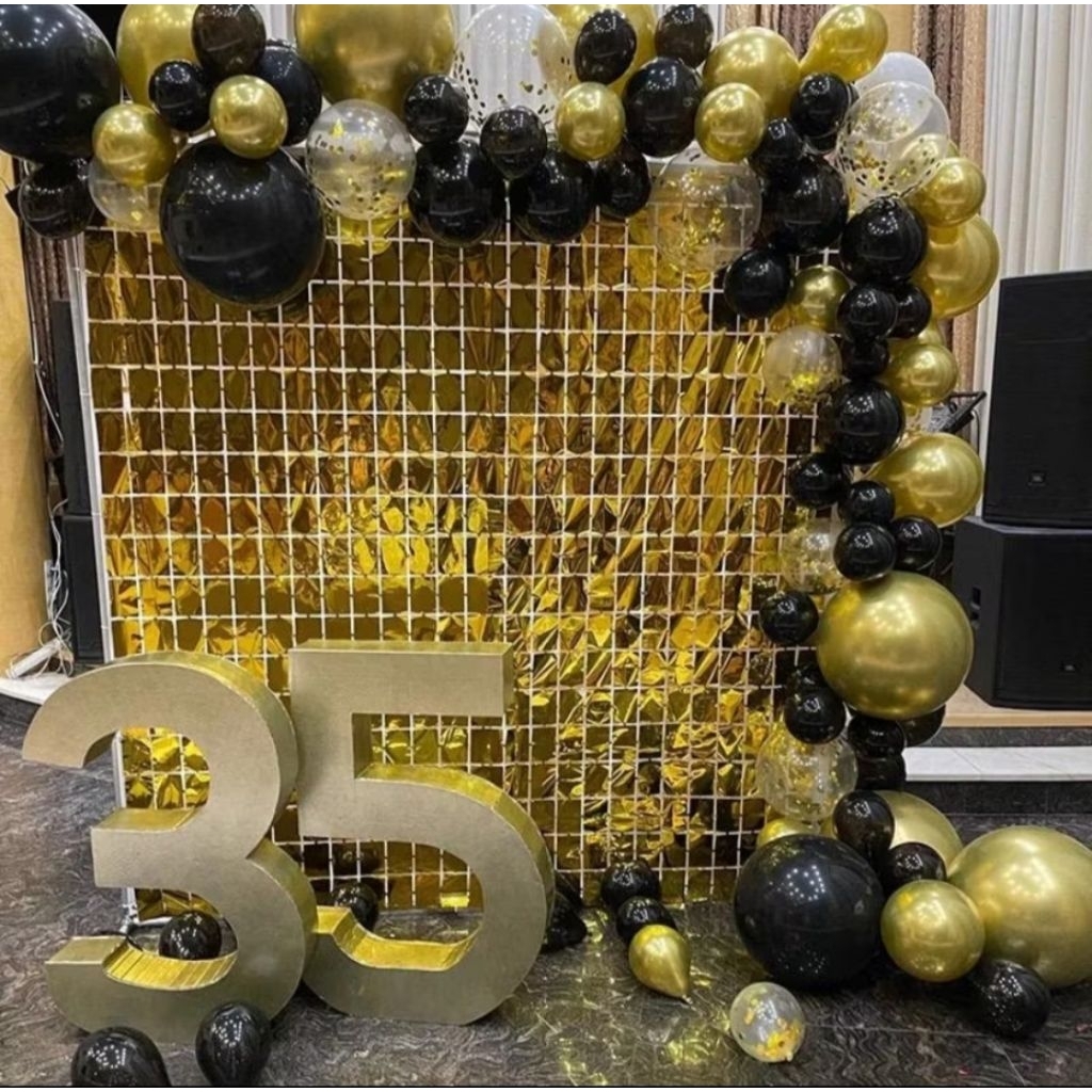 Tirai Rumbai Foil Kotak 1x2 Meter - Warna Putih, Silver, Gold dan Hitam