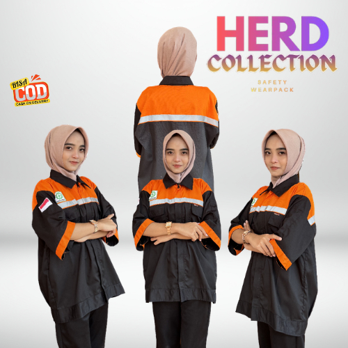 [COD] Wearpack Safety Baju seragam kerja Proyek Pendek Pria Wanita Atasan Warna Hitam Kombinasi Oren