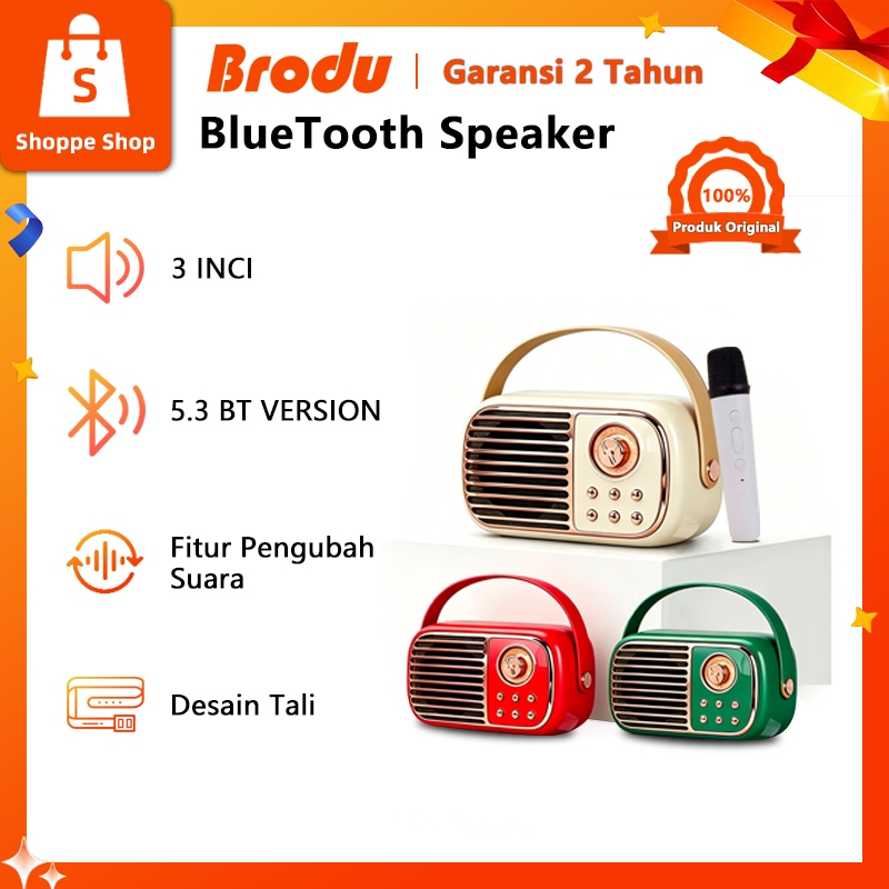 Speaker Bluetooth Karaoke Retro 3 Inch Free Mic Portable MINI Speaker Karaoke Garansi 2 Tahun Pasoka